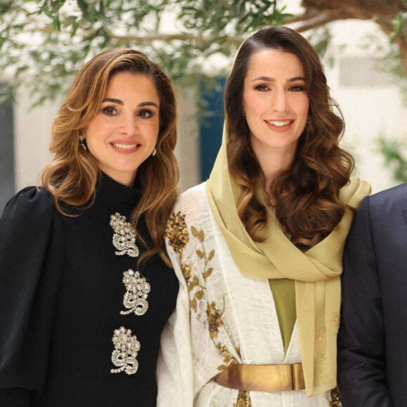 La reine Rania, Rajwa Khaled bin Musaed bin Saif bin Abdulaziz Al Saif - La famille royale de Jordanie lors de l'annonce officielle des fiançailles du prince Hussein de Jordanie à Riyad. Le 17août 2022