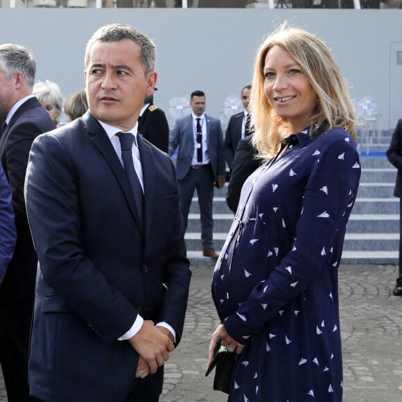 Gérald Darmanin, Ministre de l'intérieur et sa femme Rose-Marie Devillers (enceinte) - Le président français assiste au défilé du 14 juillet 2022, place de la Concorde, Paris, © Stéphane Lemouton / Bestimage