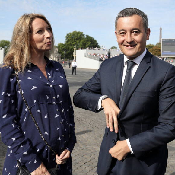 Gérald Darmanin, Ministre de l'intérieur et sa femme Rose-Marie Devillers (enceinte) - Le président français assiste au défilé du 14 juillet 2022, place de la Concorde, Paris, © Stéphane Lemouton / Bestimage