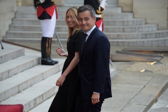 Gérald Darmanin, ministre de l’Action et des Comptes publics, et sa femme Rose-Marie Devillers - Arrivées au dîner d'Etat organisé pour la visite du président itlalien Sergio Mattarella au Palais de l'Elysée à Paris, le 5 juillet 2021.