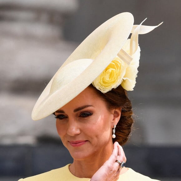 Kate Middleton, duchesse de Cambridge - Les membres de la famille royale et les invités lors de la messe célébrée à la cathédrale Saint-Paul de Londres, dans le cadre du jubilé de platine (70 ans de règne) de la reine Elisabeth II d'Angleterre. Londres, le 3 juin 2022.