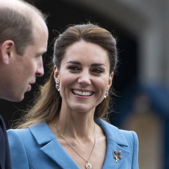 Le prince William, duc de Cambridge et Kate Catherine Middleton, duchesse de Cambridge, lors de l'événement "Beating of the Retreat (Cérémonie de la Retraite)" au palais de Holyroodhouse à Edimbourg. Le 27 mai 2021 
