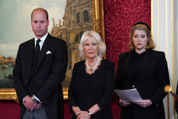 Le prince William, prince de Galles, la reine consort Camilla Parker Bowles, Penny Mordaunt - Personnalités lors de la cérémonie du Conseil d'Accession au palais Saint-James à Londres, pour la proclamation du roi Charles III d'Angleterre.