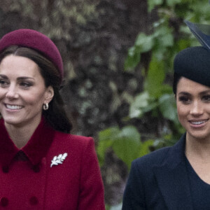 Catherine Kate Middleton, la duchesse de Cambridge et Meghan Markle, la duchesse de Sussex enceinte - La famille royale britannique se rend à la messe de Noël à l'église Sainte-Marie-Madeleine à Sandringham, le 25 décembre 2018. 