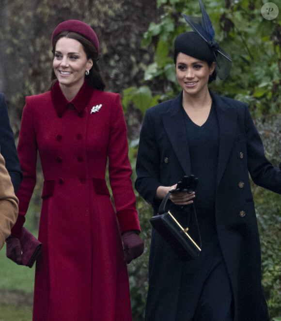 Catherine Kate Middleton, la duchesse de Cambridge et Meghan Markle, la duchesse de Sussex enceinte - La famille royale britannique se rend à la messe de Noël à l'église Sainte-Marie-Madeleine à Sandringham, le 25 décembre 2018. 