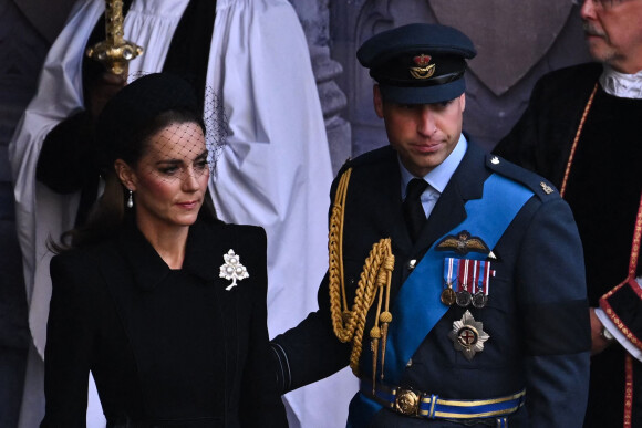 Kate Middleton et le prince William, princesse et prince de Galles, quittent Westminster Hall après l'arrivée du cercueil de la reine Elizabeth II au palais de Westminster, mercredi 14 septembre 2022. Photo by Ben Stansall/PA Photos/ABACAPRESS.COM