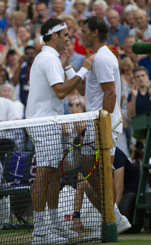 Roger Federer remporte la demi-finale face à Rafael Nadal lors du tournois de Wimbledon 2019 - Le tournois de Wimbledon 2019, Londres les 12, 13 et 14 juillet 2019. 