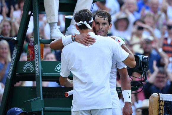Demi-finale du tournoi de Wimbledon - Rafael Nadal vs Roger Federer (7-6,1-6,6-3,6-4) à Londres, le 12 juillet 2019. 