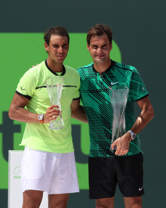 Roger Federer, vainqueur du tournoi de Miami, face à Rafael Nadal.