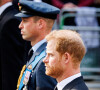 Le prince Harry et le prince William, prince de Galles - Procession cérémonielle du cercueil de la reine Elisabeth II du palais de Buckingham à Westminster Hall à Londres le 14 septembre 2022.