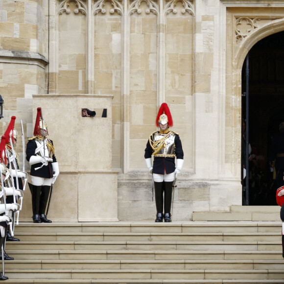 Arrivée du corbillard royal au château de Windsor via "The Long Walk", une impressionnante allée rectiligne de plus de 4 kilomètres qui mène au château où se tiendra la cérémonie funèbre des funérailles d'Etat de reine Elizabeth II d'Angleterre. Windsor, le 19 septembre 2022. 