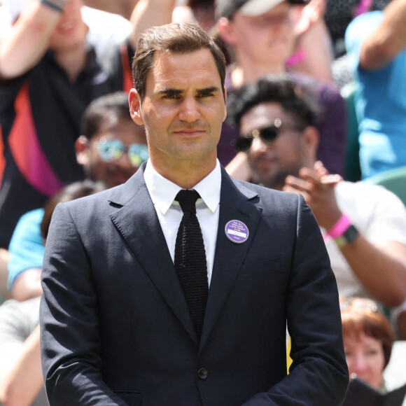 Roger Federer - Les légendes du tennis fêtent le 100 ème anniversaire du Centre Court du tournoi de Wimbledon, en marge du championnat. Londres.