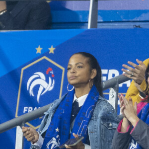 M. Pokora (Matt Pokora), sa femme Christina Milian assistent au match de la 5ème et avant-dernière journée de Ligue des nations entre la France et l'Autriche (2-0) au Stade de France à Saint-Denis le 22 septembre 2022. 