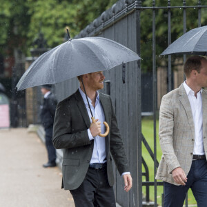 Le prince William et le prince Harry lors de la visite du Sunken Garden dédié à la mémoire de Lady Diana à Londres le 30 août 2017. 