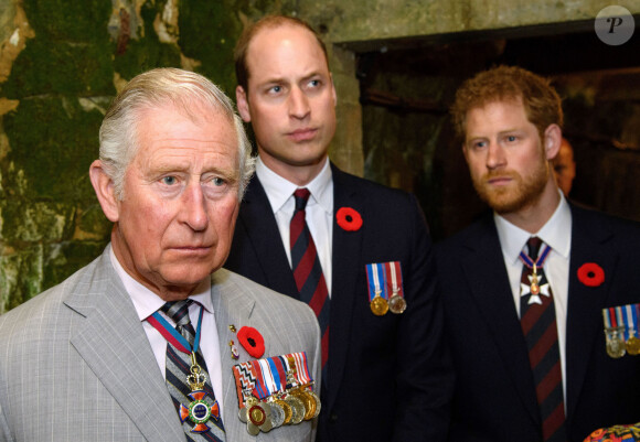 Le prince Charles, prince de Galles, le prince William, duc de Cambridge et le prince Harry visitent les tunnels de Vimy lors des commémorations des 100 ans de la bataille de Vimy, dans laquelle de nombreux Canadiens ont trouvé la mort lors de la Première Guerre mondiale, au Mémorial national du Canada, à Vimy, France. 