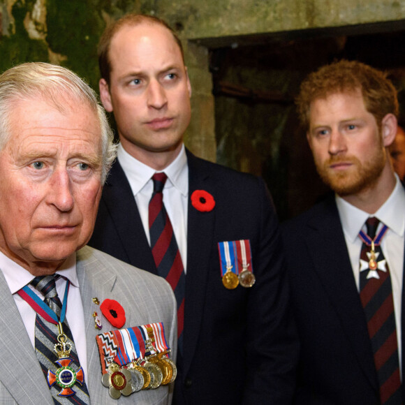 Le prince Charles, prince de Galles, le prince William, duc de Cambridge et le prince Harry visitent les tunnels de Vimy lors des commémorations des 100 ans de la bataille de Vimy, dans laquelle de nombreux Canadiens ont trouvé la mort lors de la Première Guerre mondiale, au Mémorial national du Canada, à Vimy, France. 