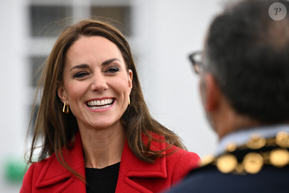 Catherine (Kate) Middleton, princesse de Galles, arrive pour une visite à la station de sauvetage RNLI Holyhead à Holyhead, Pays de Galles, Royaume Uni, le 27 septembre 2022.