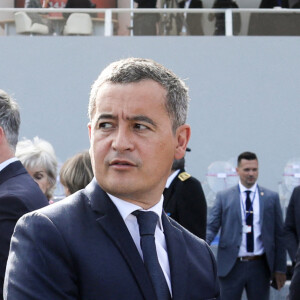 Gérald Darmanin, Ministre de l'intérieur et sa femme Rose-Marie Devillers (enceinte) - Le président français assiste au défilé du 14 juillet 2022, place de la Concorde, Paris, © Stéphane Lemouton / Bestimage