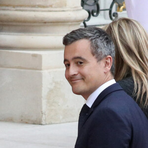 Gérald Darmanin et sa femme Rose-Marie Devillers - Arrivées au dîner d'Etat organisé pour la visite du président itlalien Sergio Mattarella au Palais de l'Elysée à Paris, le 5 juillet 2021.