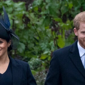 Le prince Harry, duc de Sussex et sa femme Meghan Markle, la duchesse de Sussex enceinte - La famille royale britannique se rend à la messe de Noël à l'église Sainte-Marie-Madeleine à Sandringham, le 25 décembre 2018. 