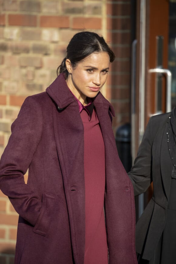 La duchesse de Sussex, Meghan Markle, enceinte, rend visite à la Hubb Community Kitchen à Londres. 