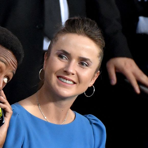 Gaël Monfils et sa femme Elina Svitolin - People en tribunes du match de football en ligue 1 Uber Eats : Le PSG (Paris Saint-Germain) remporte la victoire 2-1 contre Lyon au Parc des Princes à Paris le 19 septembre 2021. Lionel Urman/Panoramic/Bestimage 