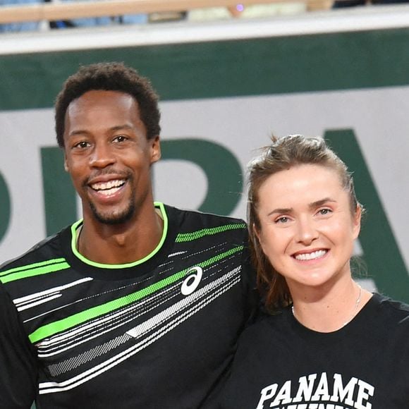 Exclusif - Gaël Monfils et sa femme Elina Svitolina - Benoît Paire, Gaël Monfils, Domingo (Pierre Alexis Bizot) et Zerator (Adrien Nougaret) deux streamers se rencontrent lors d'un match de tennis à Roland Garros, Paris le 18 septembre 2021. © Veeren/Bestimage
