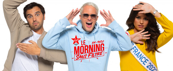 Fabien Delettres, Miss France 2022 Diane Leyre et Guillaume Genton animeront la matinale de Virgin Radio, "Le Morning Sans Filtre" (de 6H à 9H30), à partir du 29 août 2022. © Jack Tribeca / Bestimage 