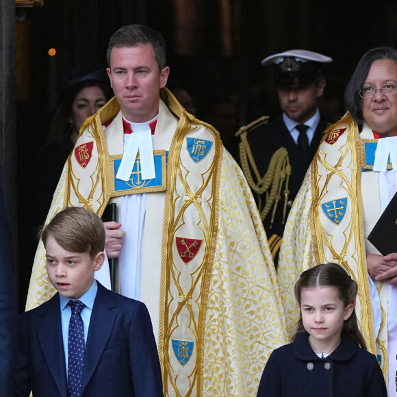 Le prince William, duc de Cambridge, et Catherine (Kate) Middleton, duchesse de Cambridge, avec leurs enfants, le prince George de Cambridge et la princesse Charlotte de Cambridge lors du service d'action de grâce en hommage au prince Philip, duc d'Edimbourg, à l'abbaye de Westminster à Londres, Royaume Uni, le 29 mars 2022. Le prince Philip, duc d'Edimbourg, est décédé le 9 avril 2021. © Julien Burton/Bestimage