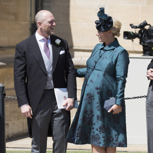 MIke Tindall et sa femme Zara Phillips Tindall (enceinte) - Les invités arrivent à la chapelle St. George pour le mariage du prince Harry et de Meghan Markle au château de Windsor, Royaume Uni, le 19 mai 2018. 