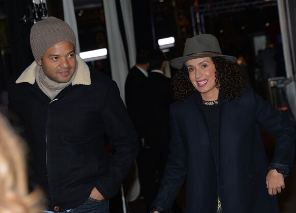 Fabrice Eboué et sa compagne Amelle Chahbi arrivent a l'avant-première du film "American Bluff" à l'UGC Normandie a Paris, le 3 fevrier 2013.