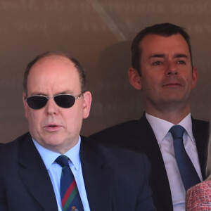 Jazmin Grace Grimaldi et son père le prince Albert II de Monaco en tribune lors du Rolex Monte-Carlo Masters 2018 à Roquebrune Cap Martin le 19 avril 2018. © Bruno Bebert / Bestimage 