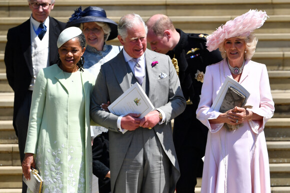 Doria Ragland, Le prince Charles, prince de Galles, et Camilla Parker Bowles, duchesse de Cornouailles - Les invités à la sortie de la chapelle St. George au château de Windsor, Royaume Uni, le 19 mai 2018. 