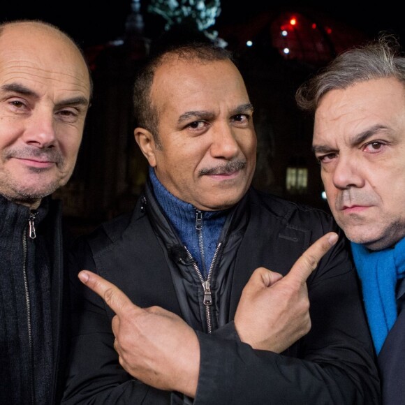 Bernard Campan, Pascal Legitimus et Didier Bourdon (Les Inconnus) - Enregistrement de l'emission "Toute la musique qu'on aime" en décembre 2013. 