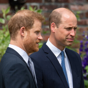 Le prince William, duc de Cambridge, et son frère Le prince Harry, duc de Sussex, se retrouvent à l'inauguration de la statue de leur mère, la princesse Diana dans les jardins de Kensington Palace à Londres, Royaume Uni. Ce jour-là, la princesse Diana aurait fêté son 60 ème anniversaire. 