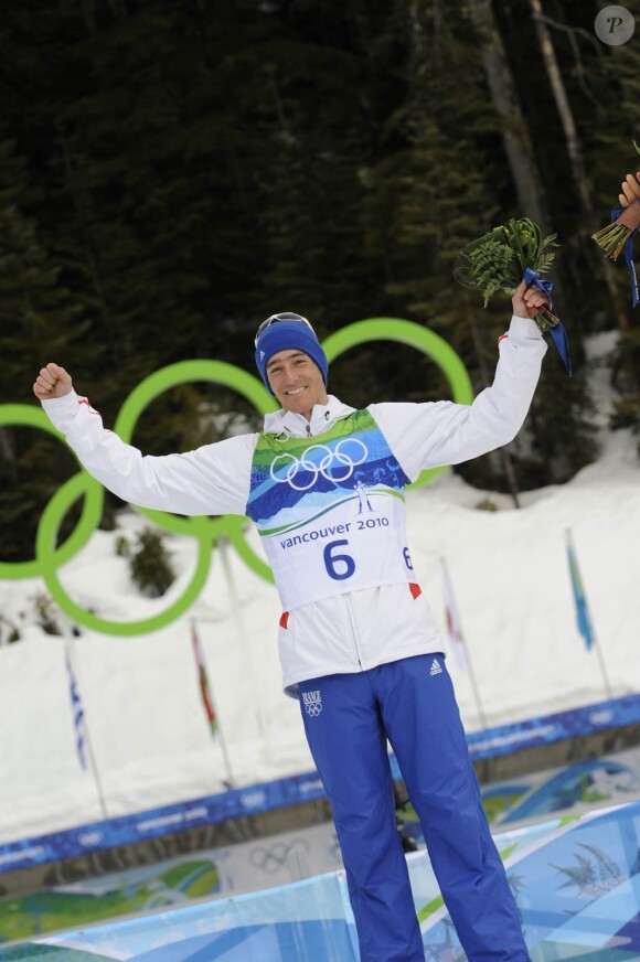 Jason Lamy-Chappuis médaille d'or de l'épreuve du combiné et Vincent Jay médaille d'or de l'épreuve de biathlon 10 km, aux J.O. de Vancouver, le 14 février 2010.