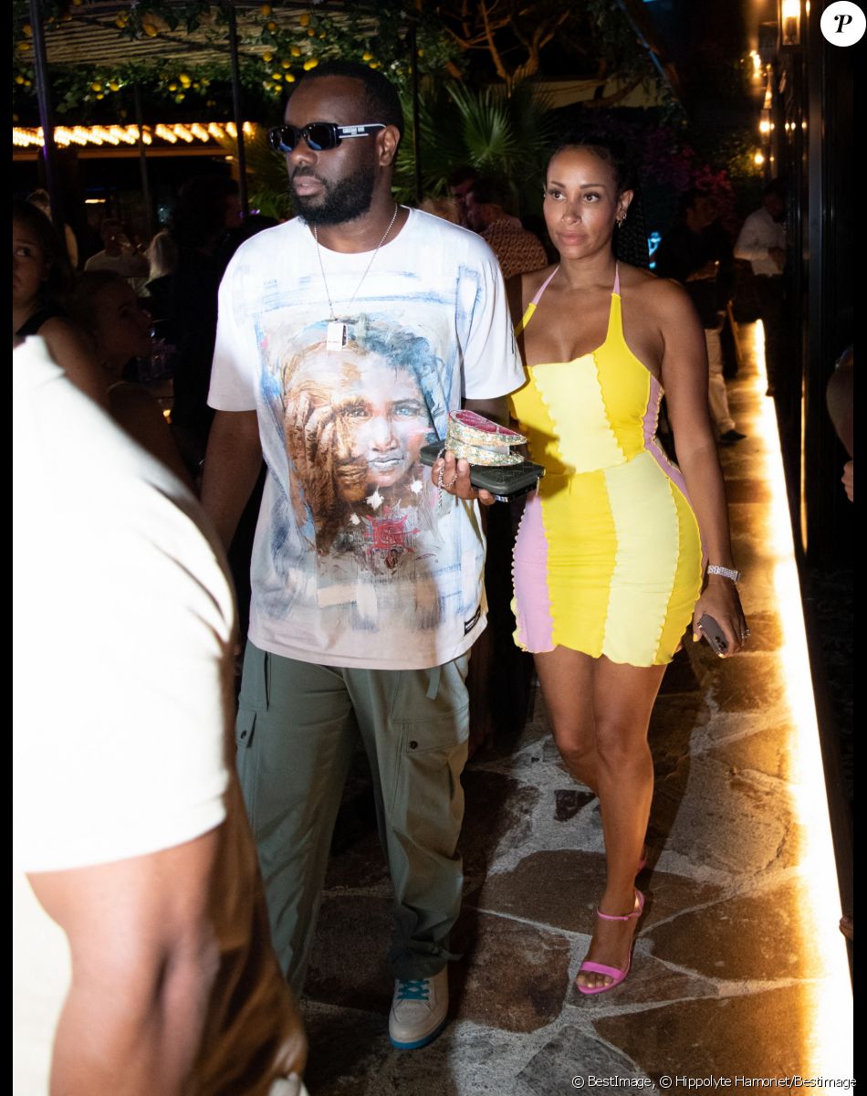 Exclusif - Gims et sa femme DemDem - People dînent au restaurant "Gioia" avant de faire la fête au VIP Room à Saint-Tropez le 28 juillet 2022. © Hippolyte Hamonet/Bestimage