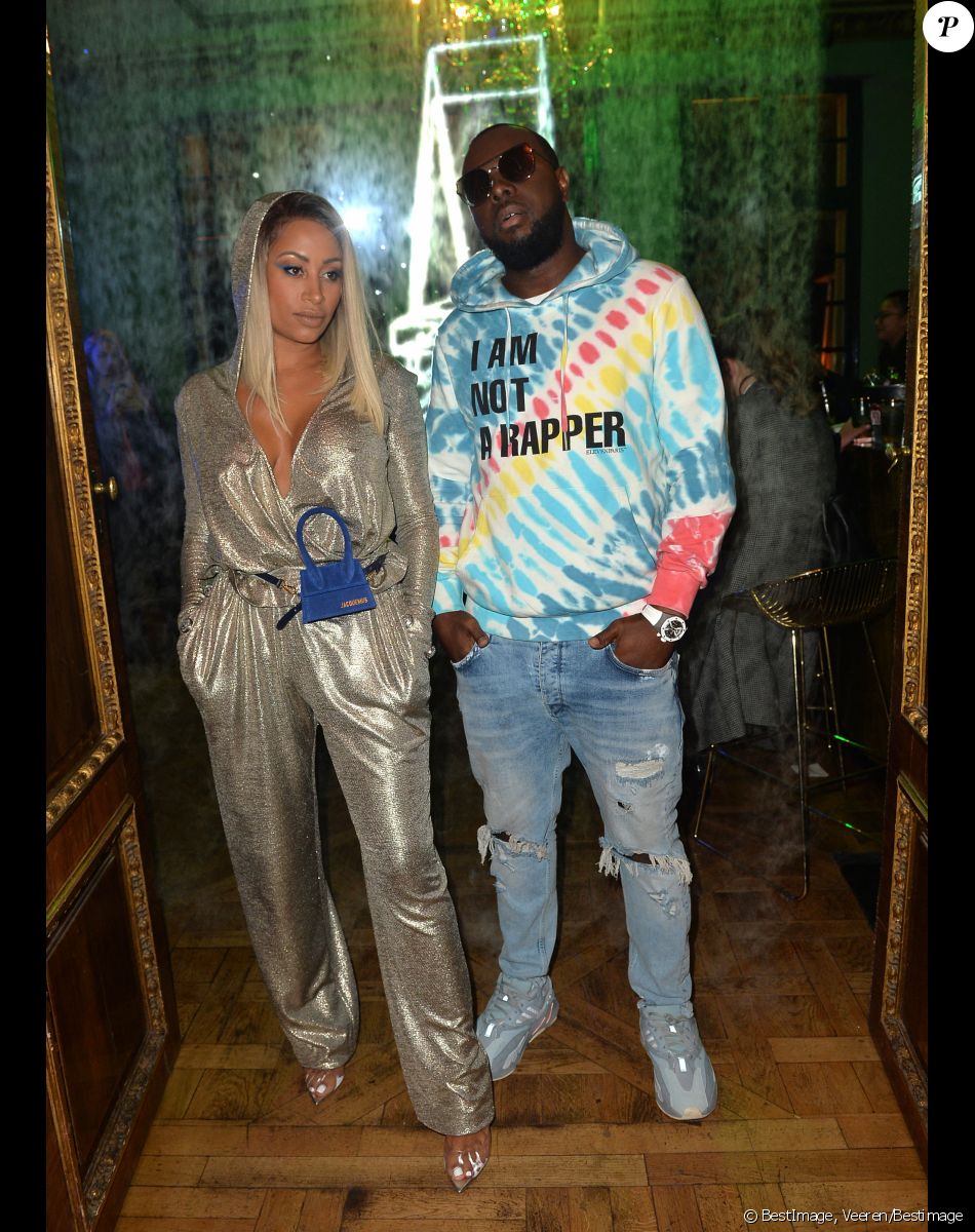 Le rappeur Gims (Maître Gims - Gandhi Djuna) et sa femme Demdem Djuna lors de la soirée de lancement de la collection capsule "I'm not a rapper" de la marque Elevenparis (Eleven Paris) à Paris, France, le 11 avril 2019. © Veeren/Bestimage