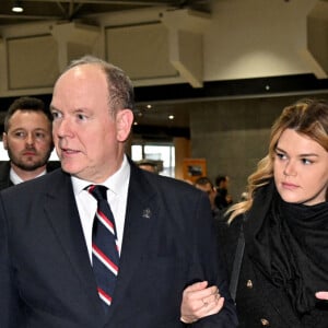 Exclusif - Le prince Albert II de Monaco, sa nièce, Camille Gottlieb, la marraine d'honneur du Téléthon monégasque, guidés par Muriel Agliardi, la présidente de l'association Monaco Maladies Génétiques, ont inauguré la 36ème édition du Téléthon au Grimaldi Forum à Monaco. Le 3 décembre 2022. © Bruno Bebert / Bestimage 