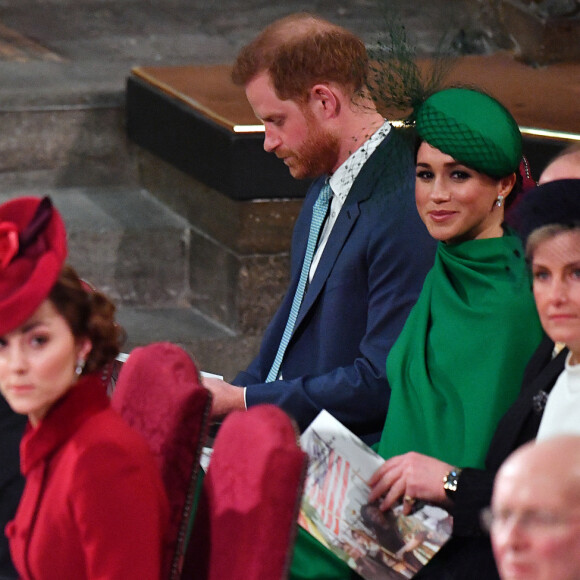 Le prince William, duc de Cambridge, et Kate Catherine Middleton, duchesse de Cambridge, le prince Harry, duc de Sussex, Meghan Markle, duchesse de Sussex et la comtesse Sophie de Wessex - La famille royale d'Angleterre lors de la cérémonie du Commonwealth en l'abbaye de Westminster à Londres. Le 9 mars 2020 