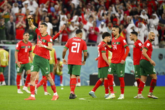 Joie des joueurs du Maroc pendant la seance de tirq au but - Match "Maroc - Espagne (tab 3-0)" lors de la Coupe du Monde 2022 au Qatar (FIFA World Cup Qatar 2022), le 6 décembre 2022.