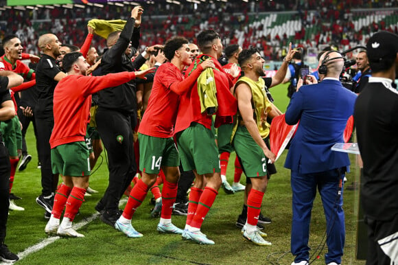 Joie des joueurs du Maroc apres la seance de Tirs au But - Match "Maroc - Espagne (tab 3-0)" lors de la Coupe du Monde 2022 au Qatar (FIFA World Cup Qatar 2022), le 6 décembre 2022.