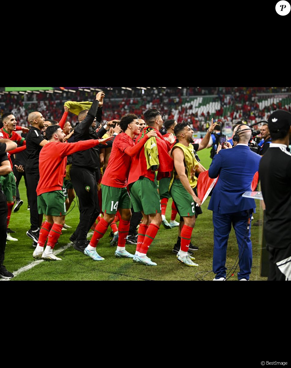 Joie des joueurs du Maroc apres la seance de Tirs au But - Match "Maroc - Espagne (tab 3-0)" lors de la Coupe du Monde 2022 au Qatar (FIFA World Cup Qatar 2022), le 6 décembre 2022.