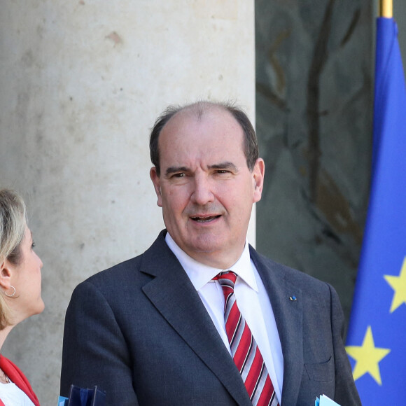 Jean Castex, Premier ministre et Barbara Pompili, Ministre de la Transition écologique à la sortie du dernier conseil des ministres, au palais de l'Elysée, Paris, le 11 mai 2022. © Stéphane Lemouton / Bestimage 