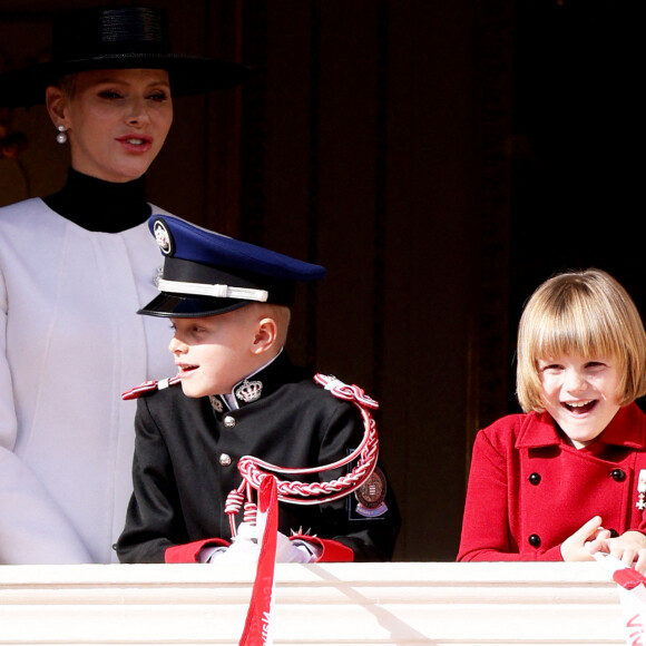 La princesse Charlène de Monaco, Le prince Albert II de Monaco, Le prince Jacques de Monaco, marquis des Baux, La princesse Gabriella de Monaco, comtesse de Carladès, lors de la Fête Nationale de la principauté de Monaco. © Claudia Albuquerque/Bestimage 