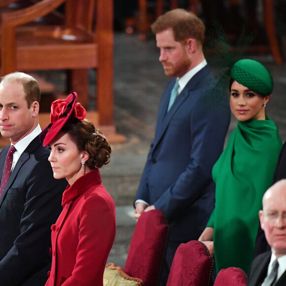 Le prince William, duc de Cambridge, et Catherine (Kate) Middleton, duchesse de Cambridge, Le prince Harry, duc de Sussex, Meghan Markle, duchesse de Sussex - La famille royale d'Angleterre lors de la cérémonie du Commonwealth en l'abbaye de Westminster à Londres le 9 mars 2020. 