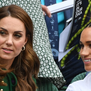 Archives - Catherine (Kate) Middleton, duchesse de Cambridge, Meghan Markle, duchesse de Sussex, sont dans les tribunes lors de la finale femme de Wimbledon "Serena Williams - Simona Halep (2/6 - 2/6) à Londres le 13 juillet 2019. © Chryslène Caillaud / Panoramic / Bestimage 