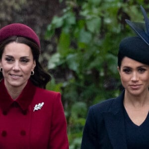 Catherine Kate Middleton, la duchesse de Cambridge et Meghan Markle, la duchesse de Sussex enceinte - La famille royale britannique se rend à la messe de Noël à l'église Sainte-Marie-Madeleine à Sandringham, le 25 décembre 2018. 