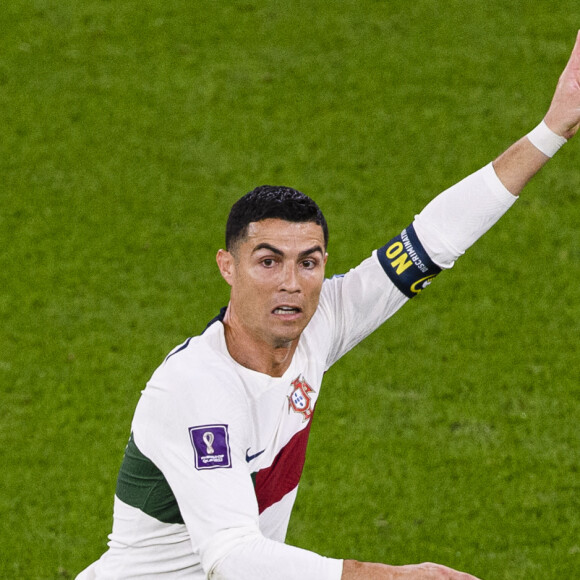 Cristiano Ronaldo avec l'équipe du Portugal face au Maroc (1-0) en quarts de finale de la Coupe du Monde 2022 au Qatar (FIFA World Cup Qatar 2022), le 10 décembre 2022.