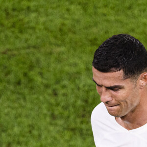Les larmes de Cristiano Ronaldo après la défaite de l'équipe du Portugal face au Maroc (1-0) en quarts de finale de la Coupe du Monde 2022 au Qatar (FIFA World Cup Qatar 2022), le 10 décembre 2022.